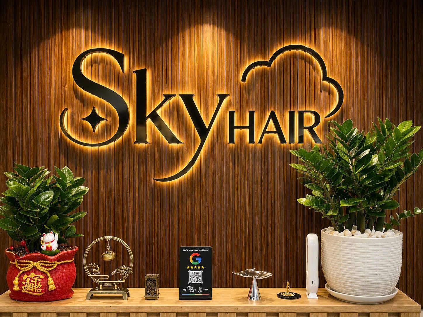 Mặt tiền Sky Hair Salon vào buổi tối